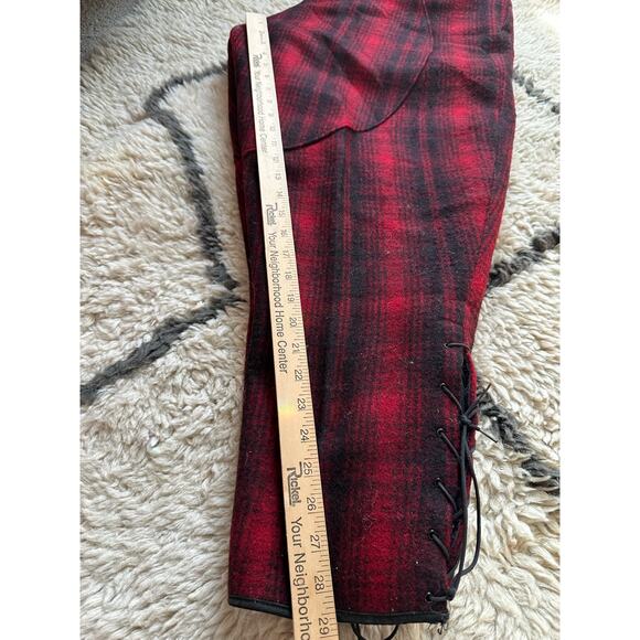 Vintage WOOLRICH Mackinaw Wool Hunting Pants Breech plaid Buffalo Oxblood USA - Picture 2 of 15